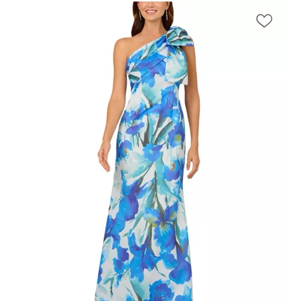 Adrianna Papell Floral Printed One-Shoulder Scuba Gown
